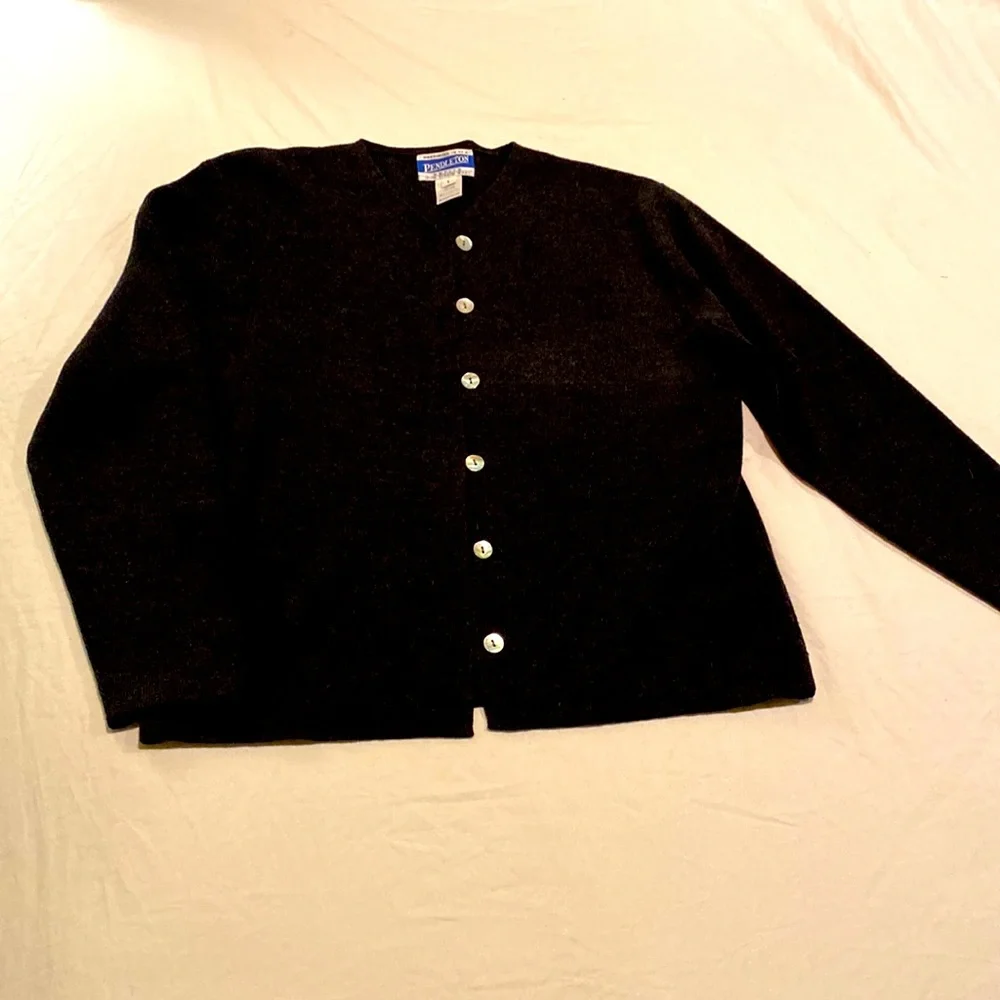 Great Vintage Pendleton dark grey wool cardigan, LP - Picture 4 of 9